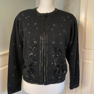 Vintage Lambswool Beaded Cardigan Holiday Party Sweater Small